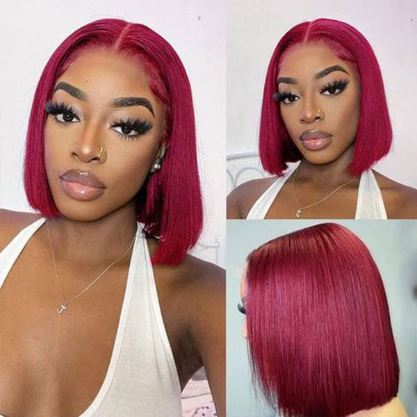 $129/2 Wigs | Glueless Wear & Go Straight Wig With Bangs + 10Inch 99J Straight Bob 13X4 Lace Front Wig