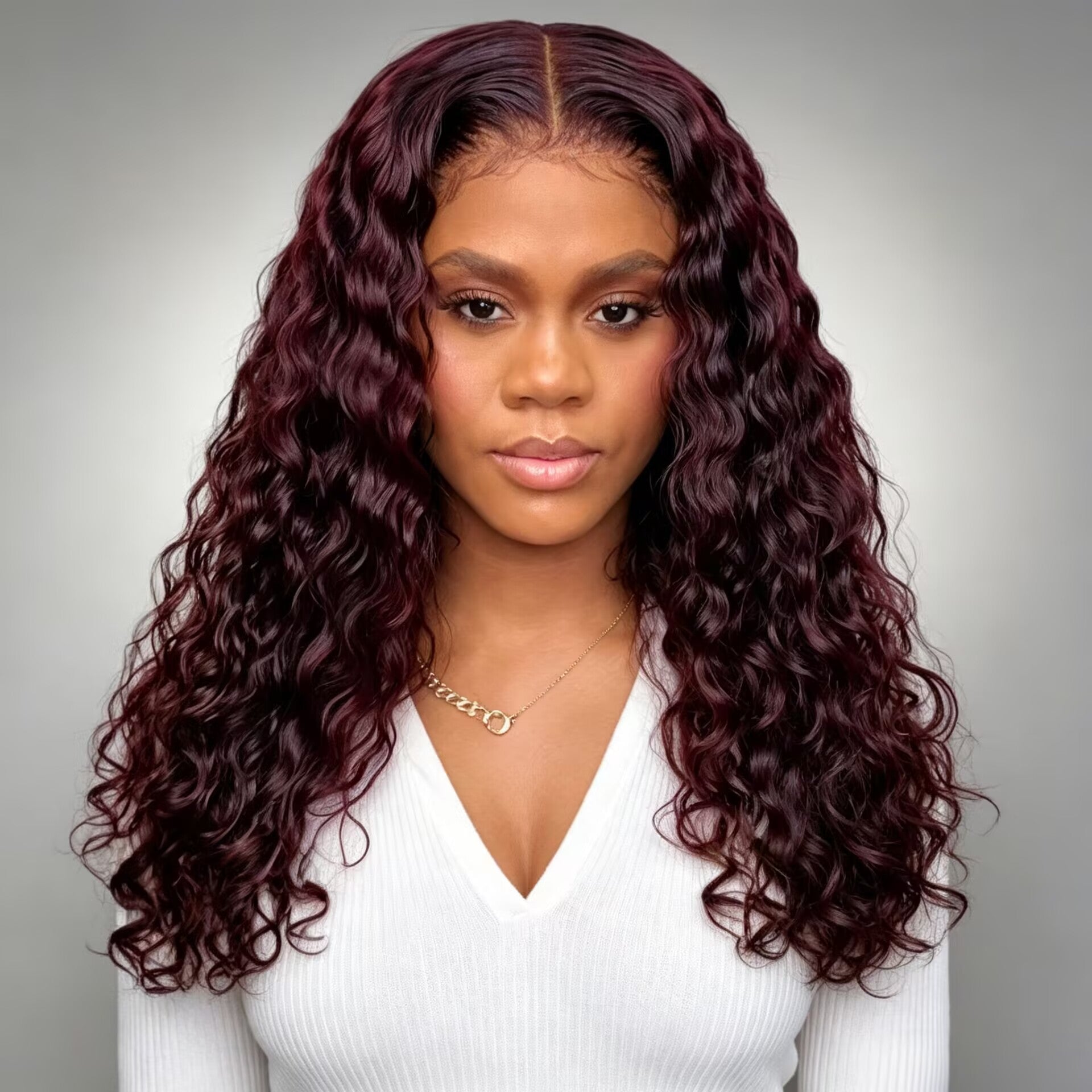 Zlike Dark Plum Black Cherry Water Wave Human Hair Wig Glueless Drawstring Lace Frontal Wig Invisible Lace Natural Hairline