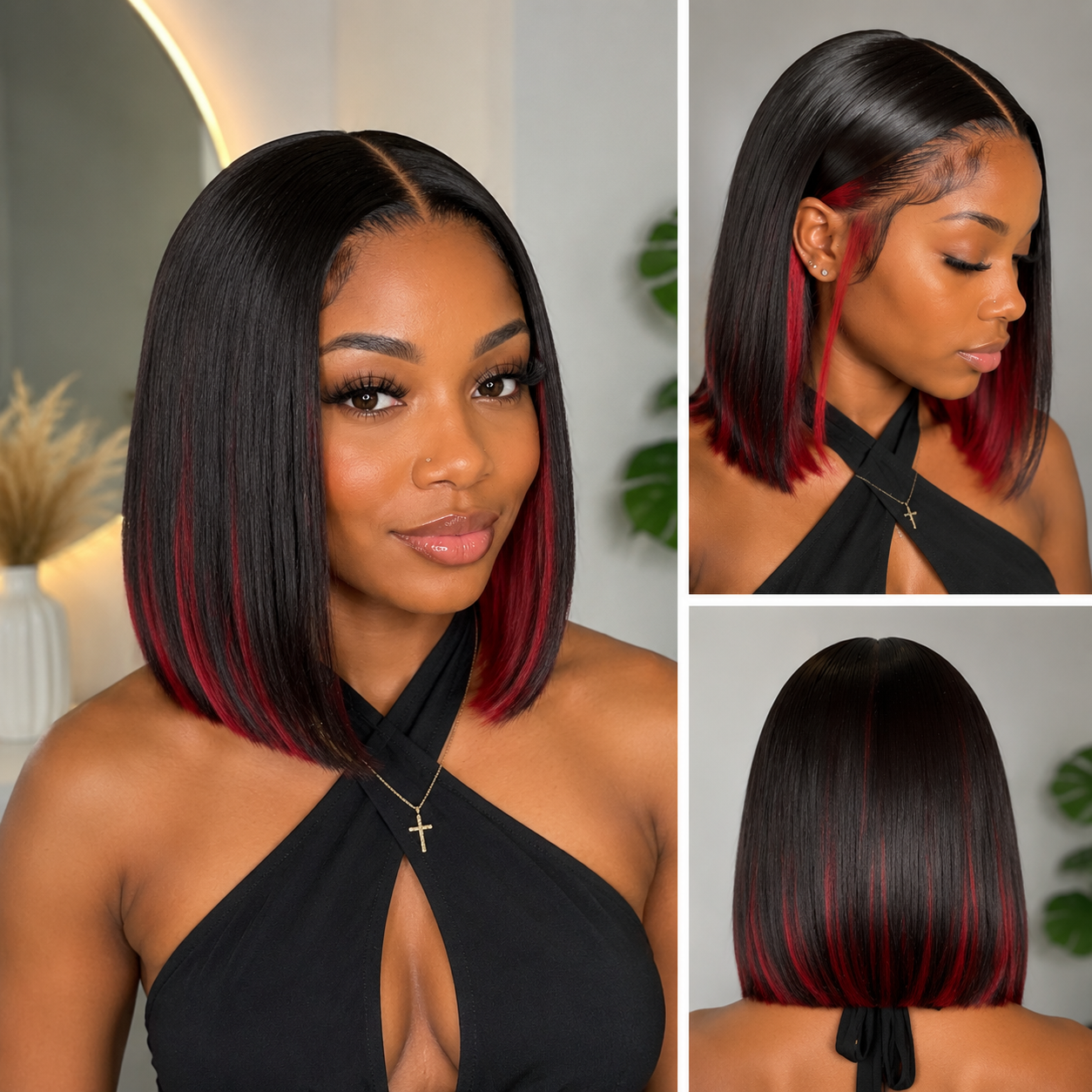 Zlike Multicolor Peekaboo Highlight Bob Wig Glueless Transparent Lace Human Hair Short Bob Wig
