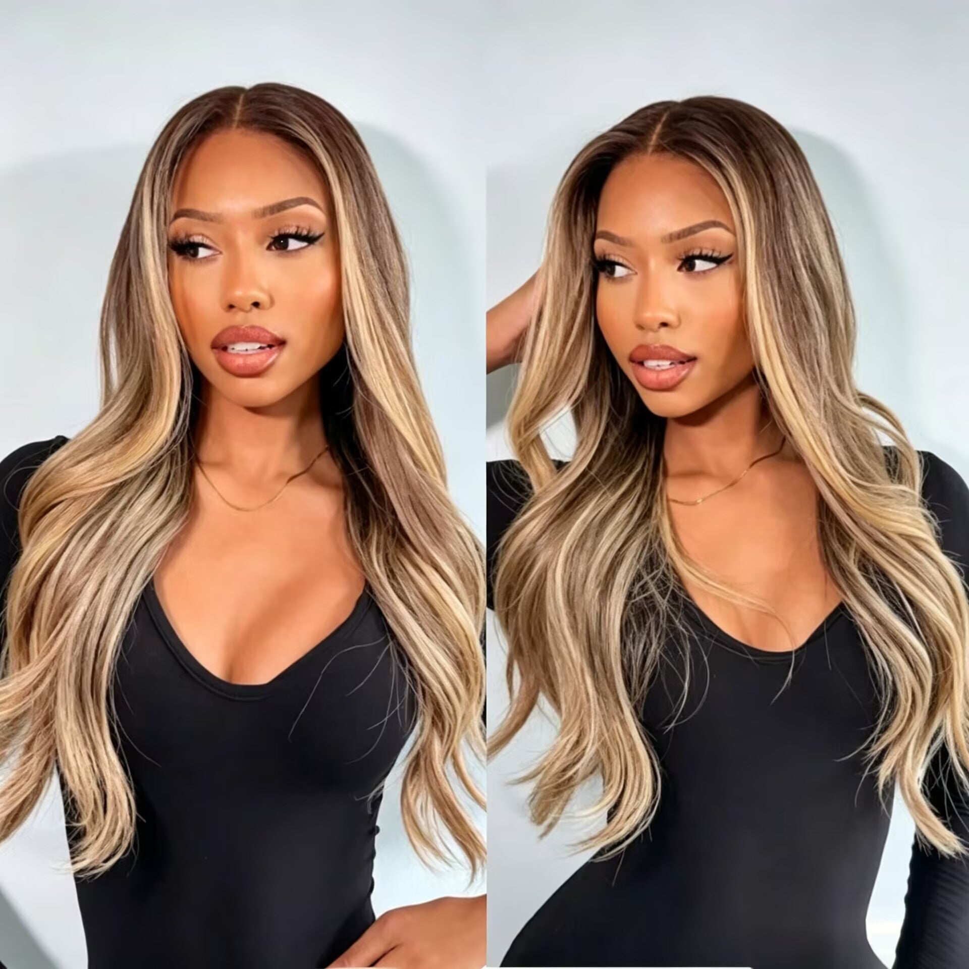 Honey Blonde Balayage Body Wave Wig Human Hair 7x5 Lace Glueless Wig Face Framing Highlight Human Hair Wig