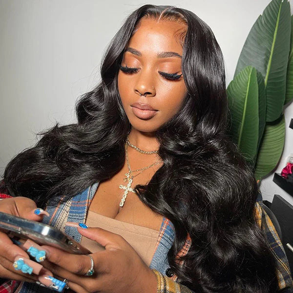 Long Natural Black Wigs Body Wave HD Lace Front Wigs With Baby Hair 180% Density
