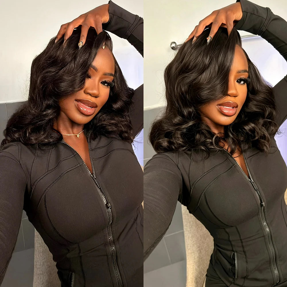 Zlike 250% Density Elegant Layered Cut Shoulder Length Loose Wavy Glueless Human Hair WIgs Full And Bouncy