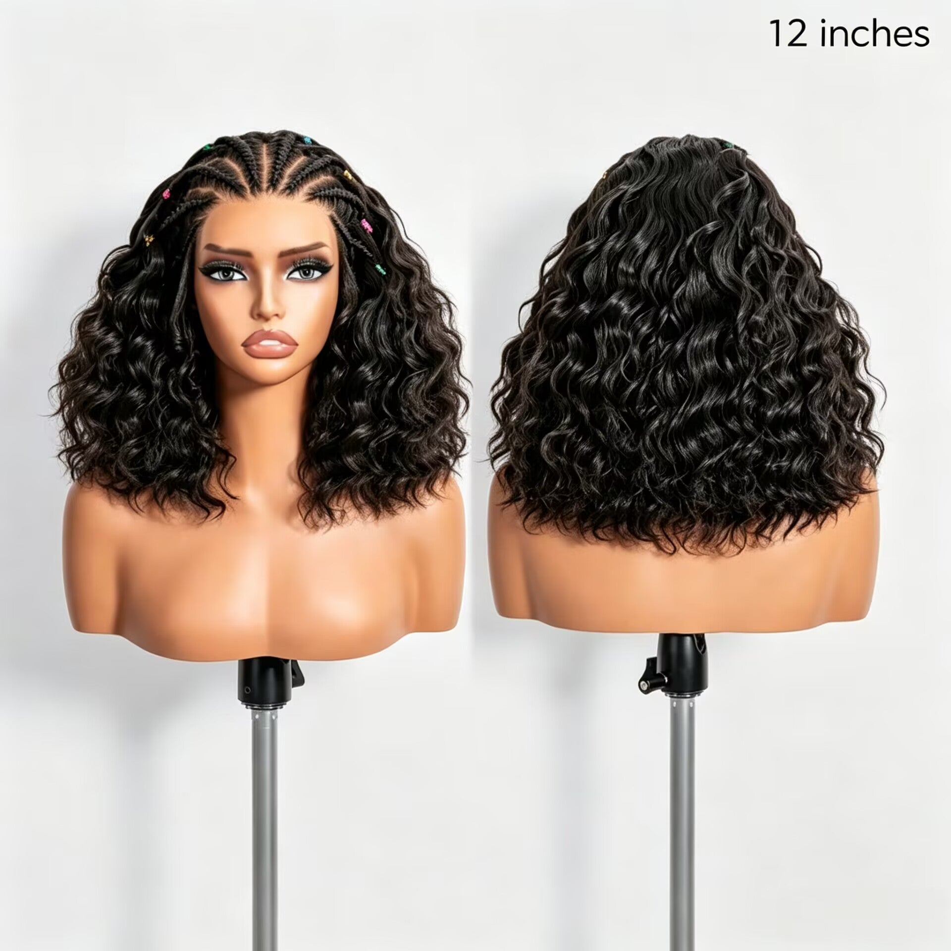 Zlike Boho Cornrow Braids Pre-Cut Lace 13x6 Lace Frontal Bohemian Curl Bob Wig human hair