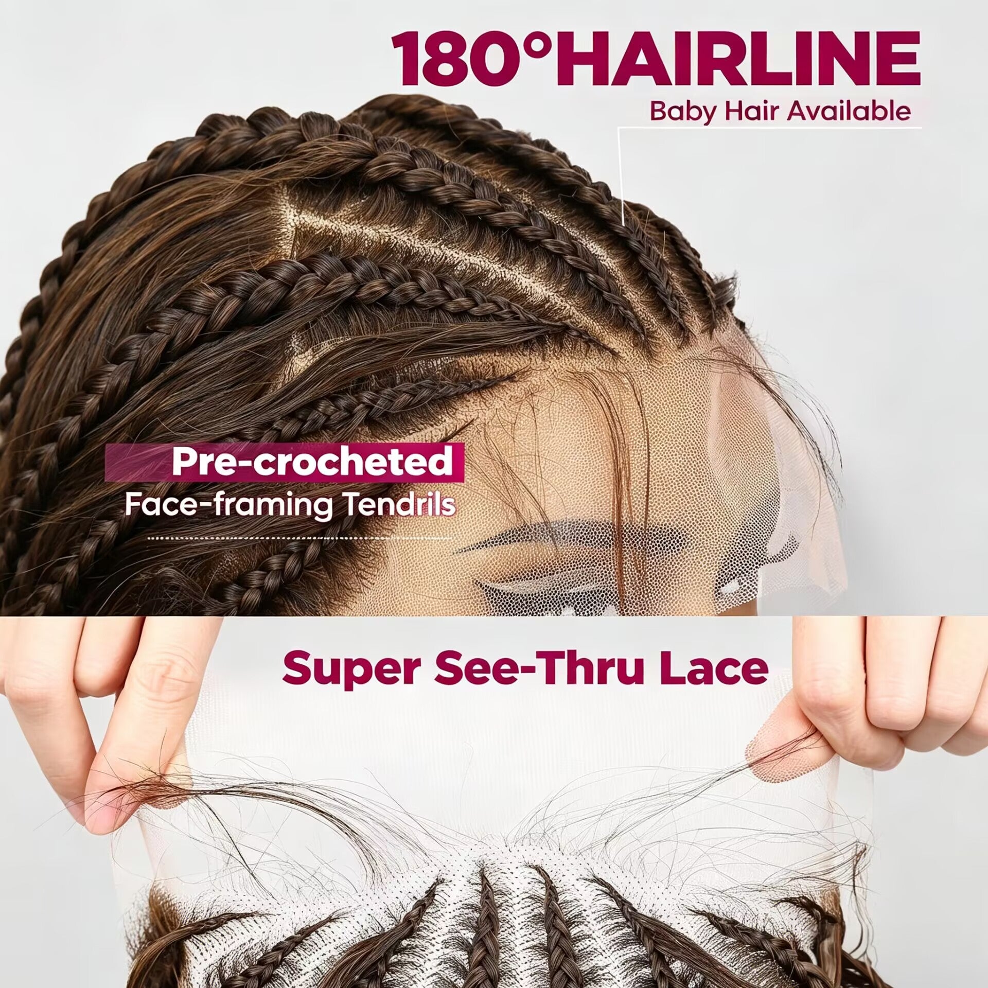 Zlike 13x6 Lace Front Cornrow Curly Boho Braids Wig with Face Framing Glueless Pre Plucked Lace Wig with Baby Hair