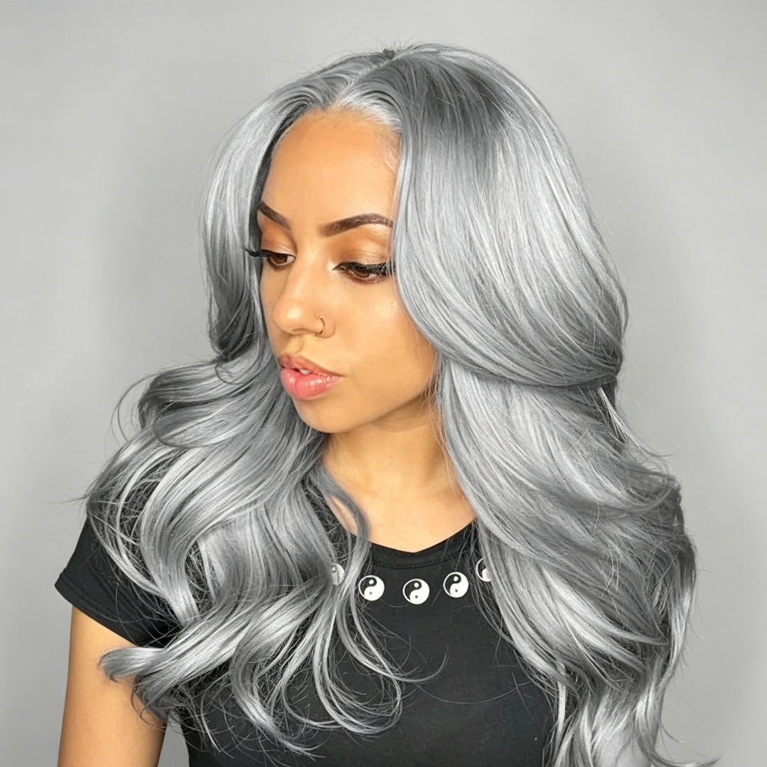 Zlike Grey Human Hair Wigs 13x4 Transparent Lace Frontal Wigs Layer Cut Human Hair Wigs For Women