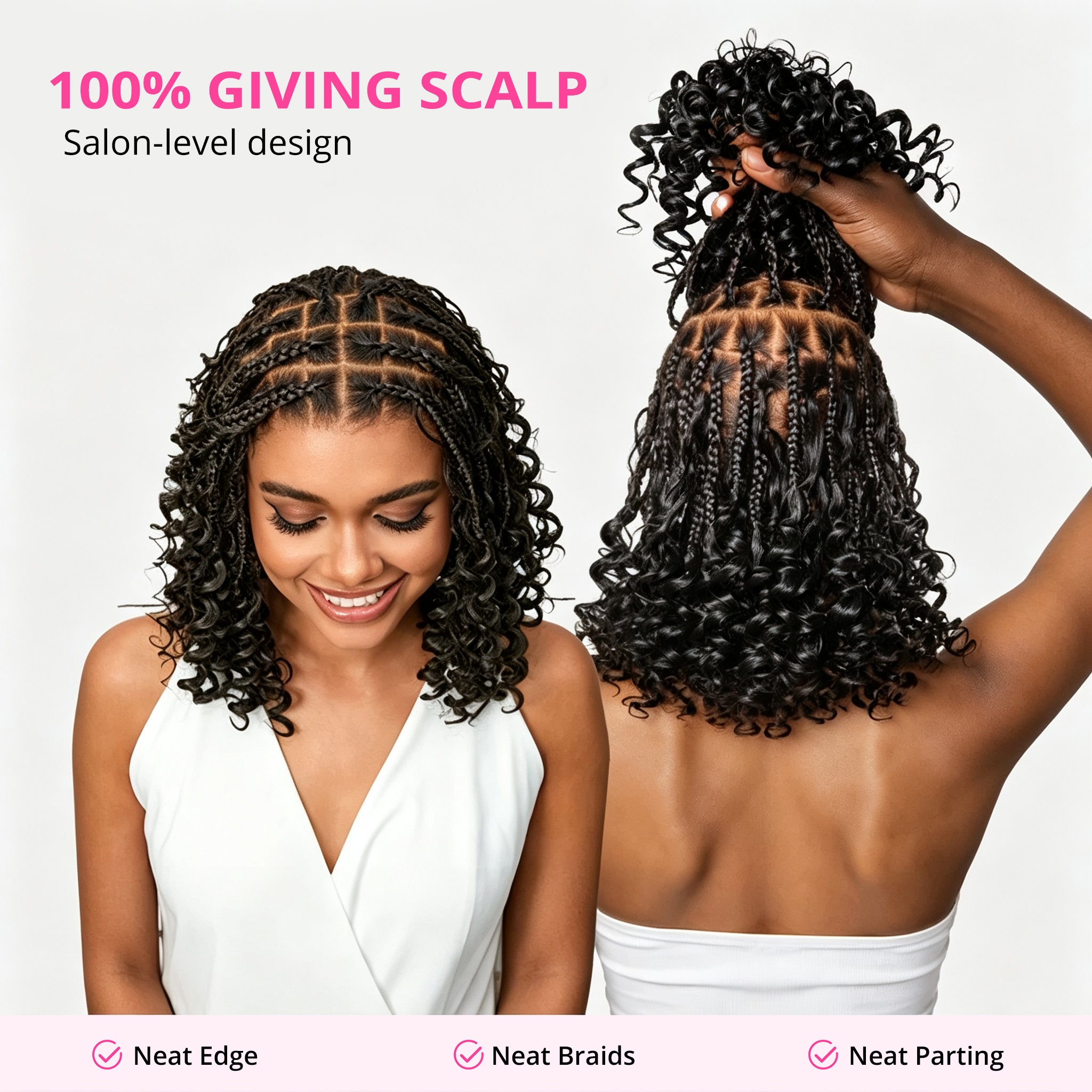 Zlike Full Lace Knotless Boho Curls Braided Bob Pre-Cut Lace Wigs Flexi Fit Invisi Drawstring Cap