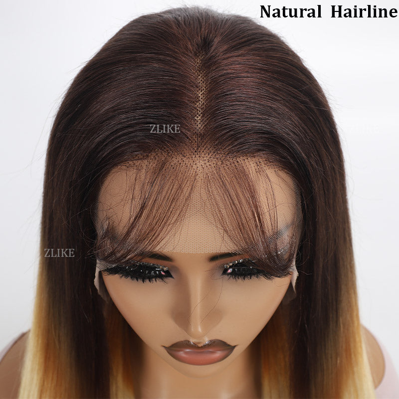 Brown Ombre Wig 613 Blonde Bone Straight 13x4 Lace Front Wig Pre Plucked Human Hair Wigs