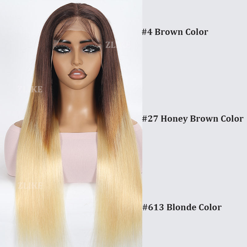 Brown Ombre Wig 613 Blonde Bone Straight 13x4 Lace Front Wig Pre Plucked Human Hair Wigs
