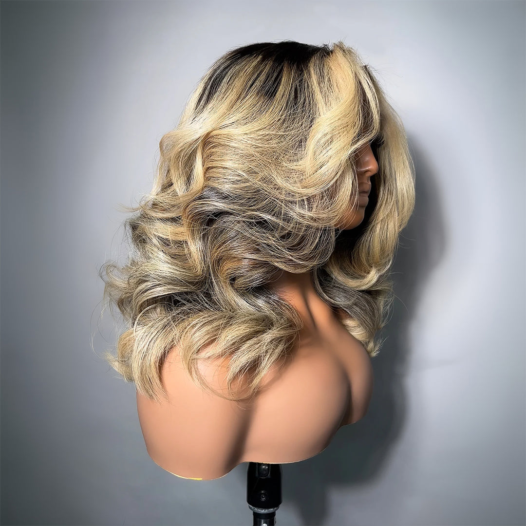 Zlike 7x5 Transparent Lace Heavy Layer Wavy Wigs Glueless Pull & Go Human Hair Wigs with Drawstring 300% Density