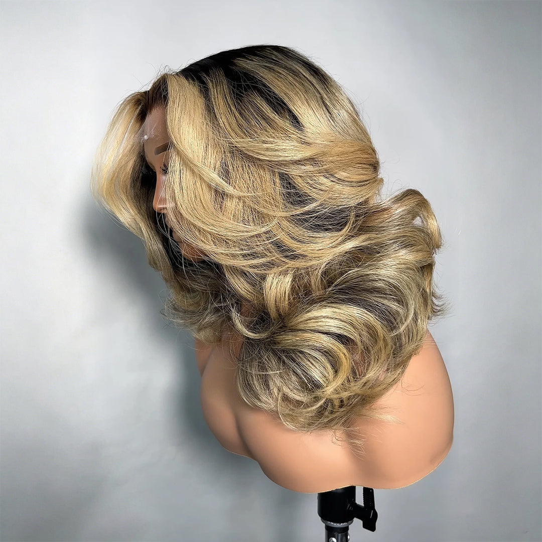 Zlike 7x5 Transparent Lace Heavy Layer Wavy Wigs Glueless Pull & Go Human Hair Wigs with Drawstring 300% Density