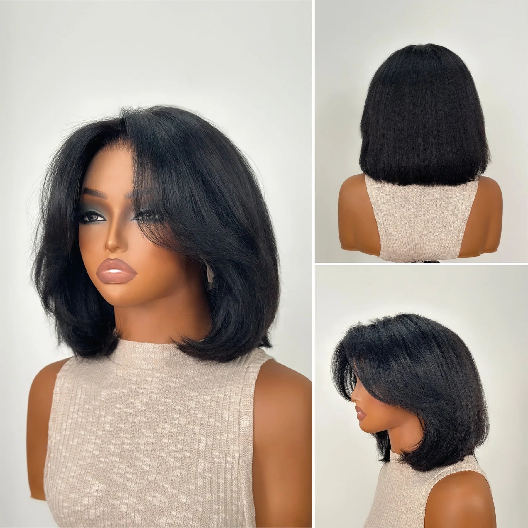 Zlike Natural Yaki Straight Layered Cut Blowout 7x5 Glueless Bob Lace Wig