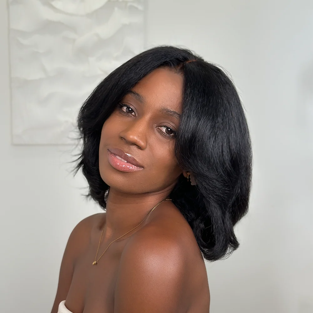 Zlike Natural Yaki Straight Layered Cut Blowout 7x5 Glueless Bob Lace Wig
