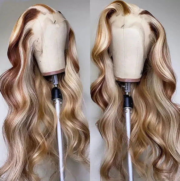 P4/613 Blonde Highlight Lace Front Wig 180% Density Human Hair Wigs