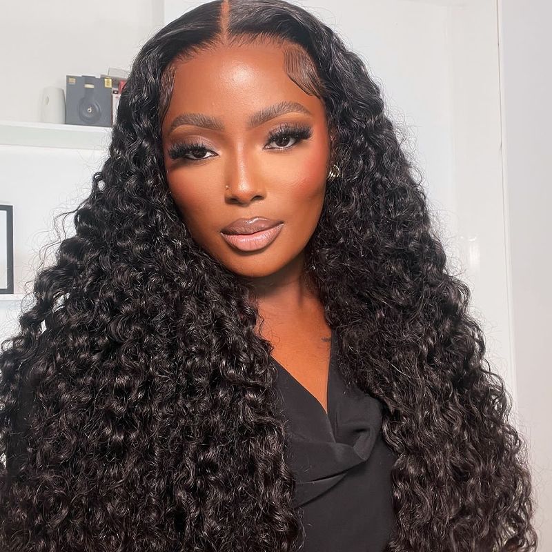 High Density Water Wave Transparent Lace Front Wig Pre Bleached Human Hair Wigs For Women