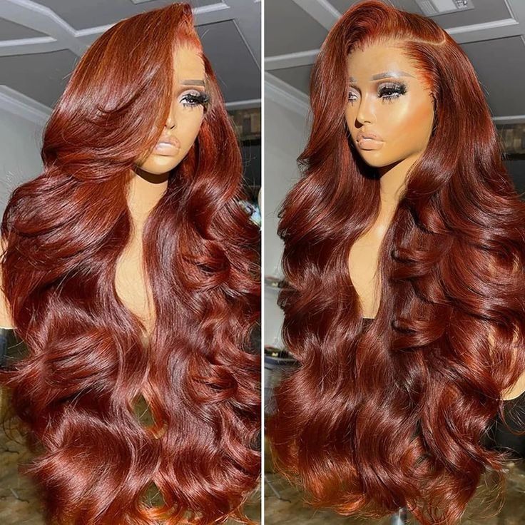 Flash Sale | #33 Reddish Brown Body Wave Wigs Transparent Lace Front 100% Virgin Human Hair Wigs