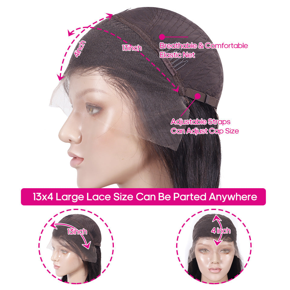 Pre Bleached Knots Water Wave 13×4 Transparent Lace Wig High Density 100% Human Hair Wigs For Women
