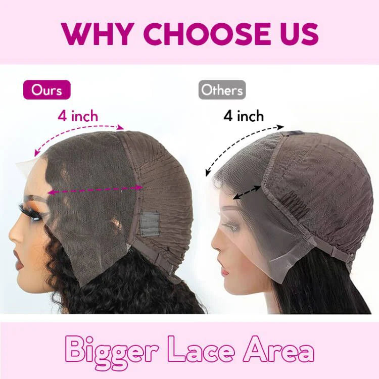 Pre Bleached Knots Water Wave 13×4 Transparent Lace Wig High Density 100% Human Hair Wigs For Women