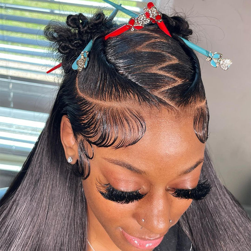 Zlike Pull Go 13x6 Pre Cut Lace Front Wigs Natural Black Straight Human Hair Pull To Wear Wigs