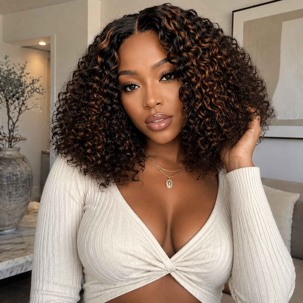 Zlike 250% Highlight Brown Jerry Curly Colored Glueless Lace Wigs Human Hair Ready To Wear