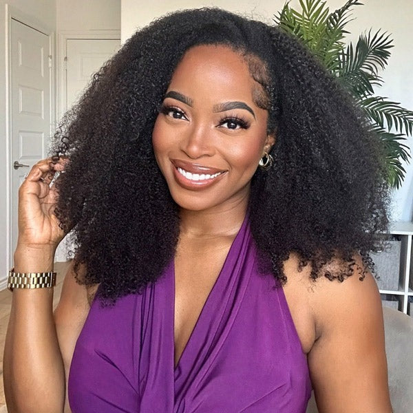3 In 1 Half Wigs Afro Curly Flexible Fit with Elastic Drawstring Glueless Human Hair Wigs