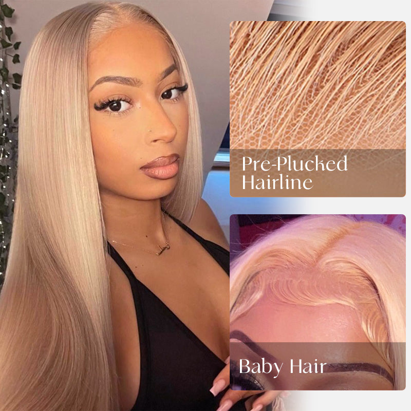 Zlike 13x4 Lace Front Wig Light Flaxen Brown Cozy Blonde Straight Human Hair Wigs