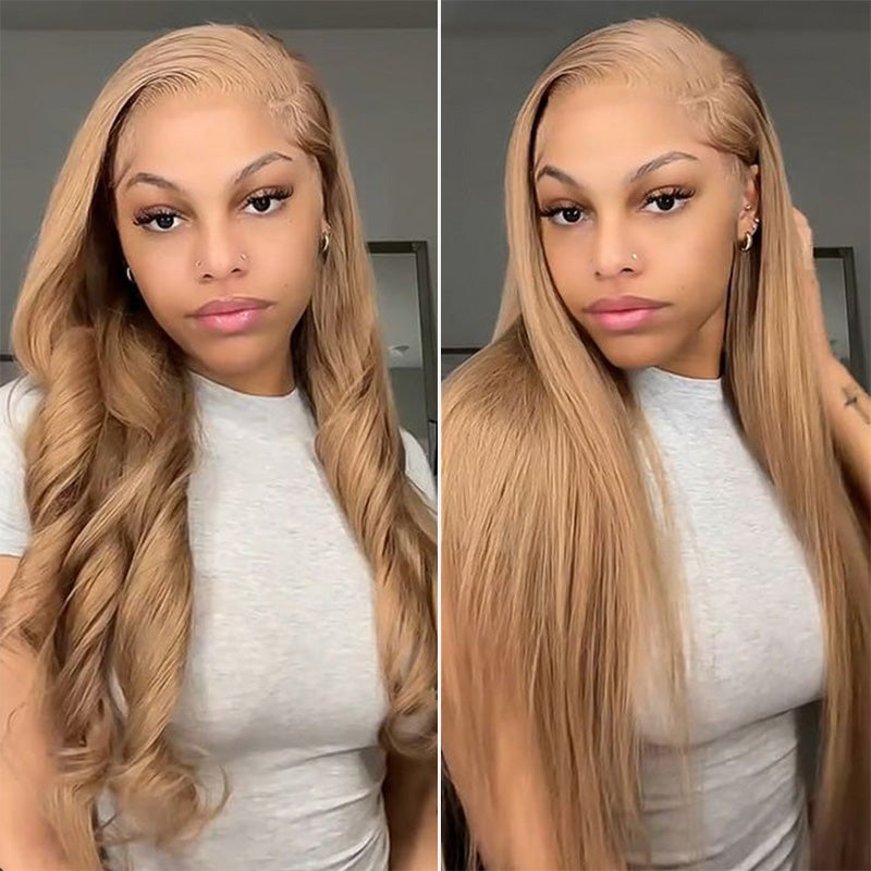 Zlike 13x4 Lace Front Wig Light Flaxen Brown Cozy Blonde Straight Human Hair Wigs