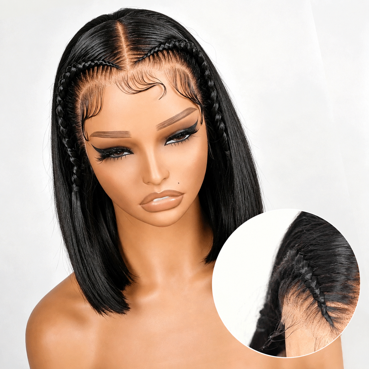 Zlike Ready To Go Straight Blunt Cut Bob Wigs 13x4 Front Wigs With Braids in Front