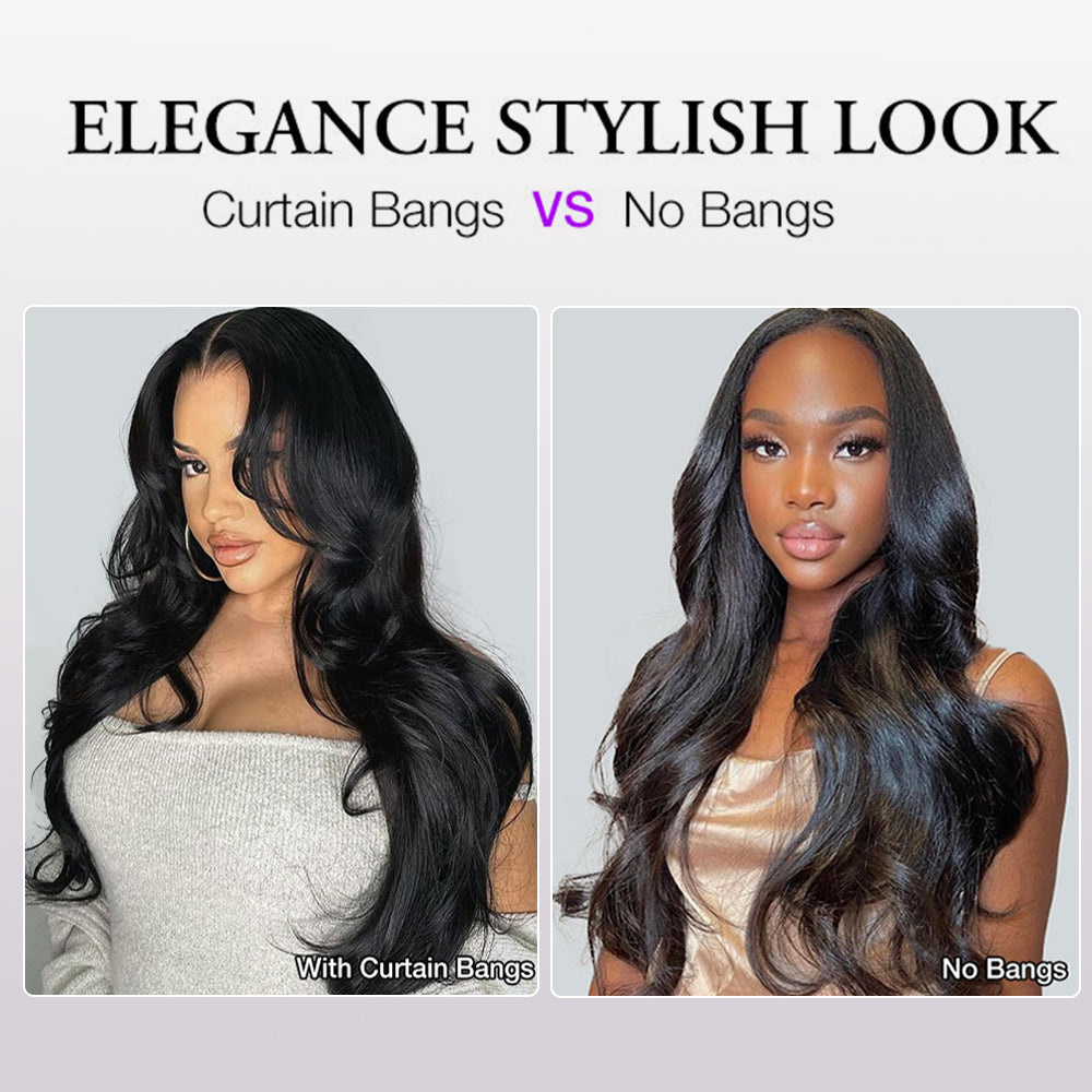 Zlike Layered Cut With Curtain Bangs 100% Glueless Human Hair Wigs Pre Cut Body Wave Lace Wigs