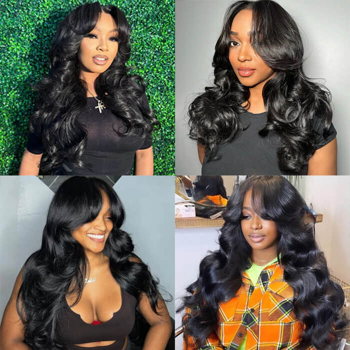 Zlike Layered Cut With Curtain Bangs 100% Glueless Human Hair Wigs Pre Cut Body Wave Lace Wigs