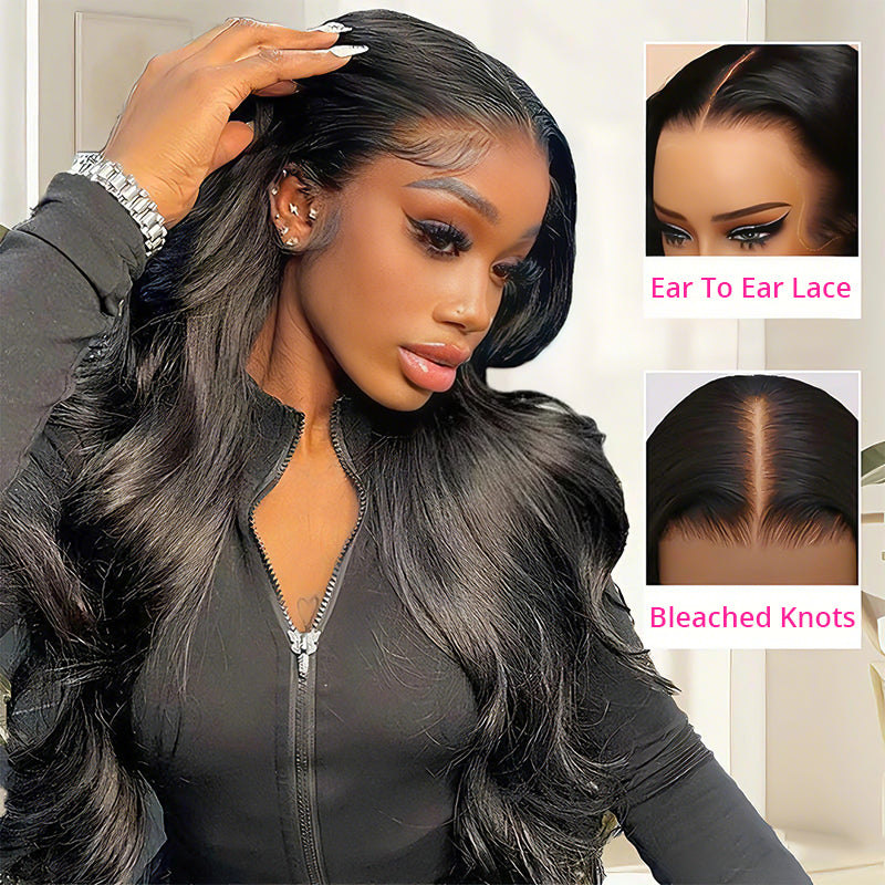 Zlike Pull Go Body Wave Natural Black 13x6 Pre Cut Lace Front Wigs Human Hair Pull To Wear Wigs