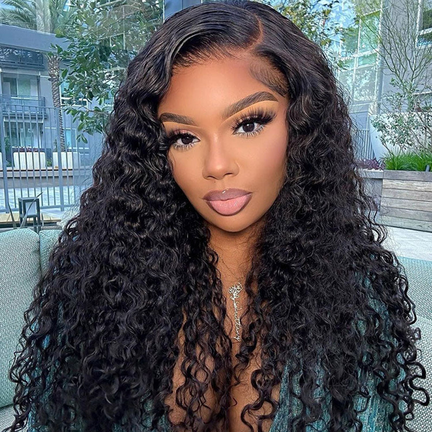 Natural Black Water Wave Transparent Lace Wig 100% Human Hair Wigs With Baby Hair