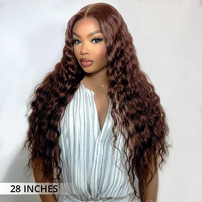 Zlike Luxury Bouncy Chocolate Brown Bohemian Curl Wigs 300% Density Super Double Drawn Virgin Human Hair Wigs Transparent Lace