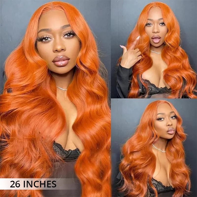 Ginger Orange Colored 13x4 Lace Front Body Wave Wig High Density Human Hair Wigs