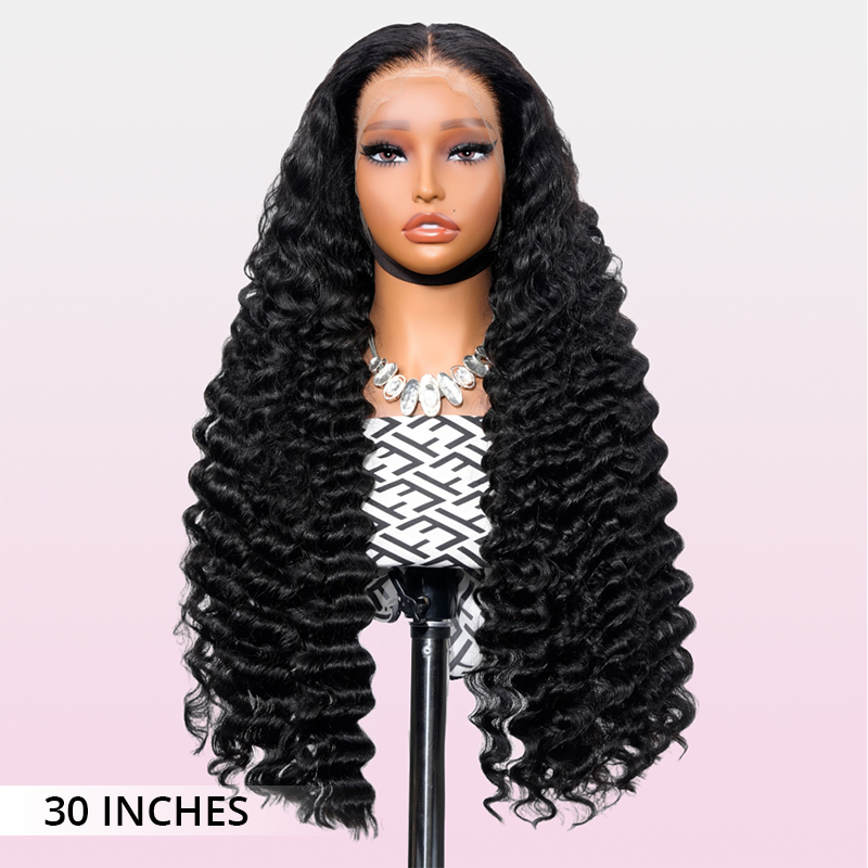 Zlike Luxury Bouncy Crimped Wave Long Hair Wigs 300% Density 100% Human Hair Lace Front Wigs For Women