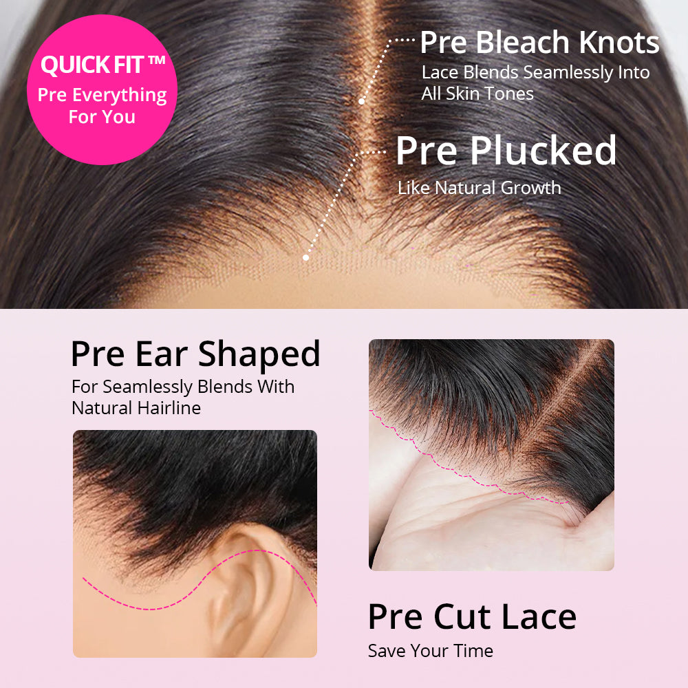 Water Wave QuickFit™ 360 Lace Frontal Wigs 300% Density Bleached Knots Pre Cut Human Hair Wigs