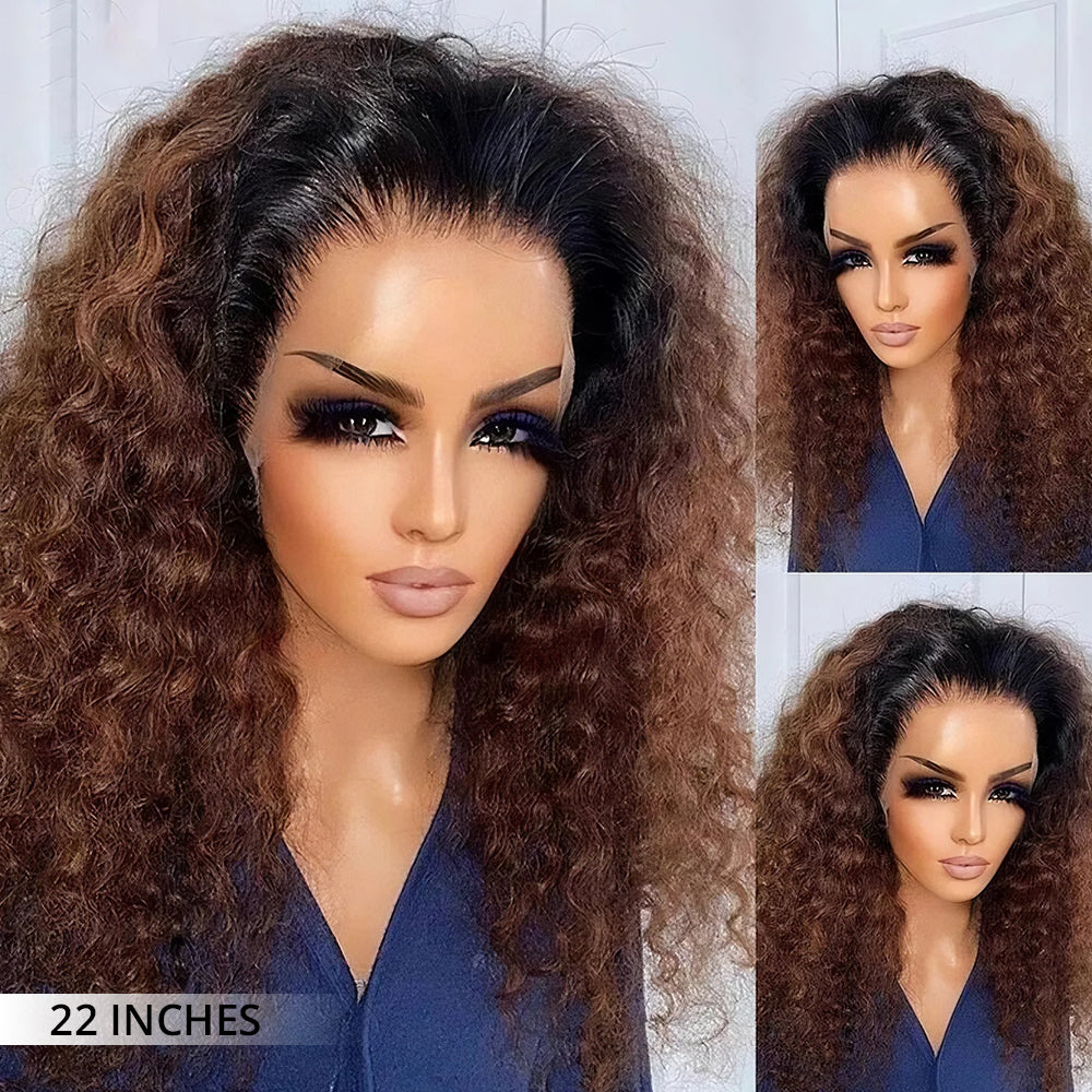 Zlike Ombre Brown Water Wave Invisi Strap Snug Fit 360 Lace Frontal Bleached Knots Glueless Wig Human Hair