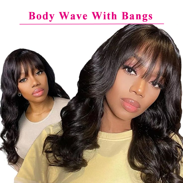 Glueless Body Wave Wig Wear To Go 100% Virgin Human Hair Wigs With Bangs High Density