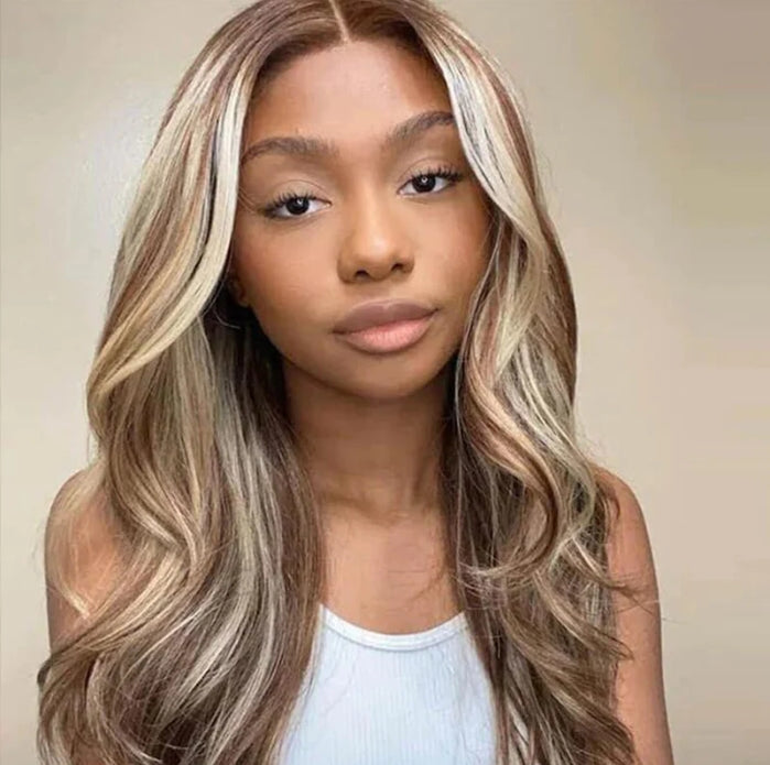 P4/613 Blonde Highlight Lace Front Wig 180% Density Human Hair Wigs