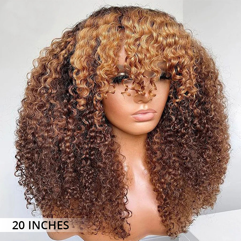 Zlike 300% Density Honey Blonde Highlight 13x4 Lace Front Jerry Curly Wigs With Bangs 100% Human Hair Wigs