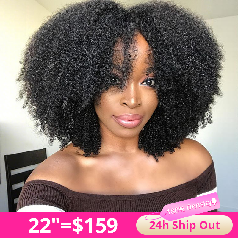 Zlike Afro Curly Glueless Wigs Pre-cut 7x5 Lace With Bleached Knots 100% Human Hair Wigs