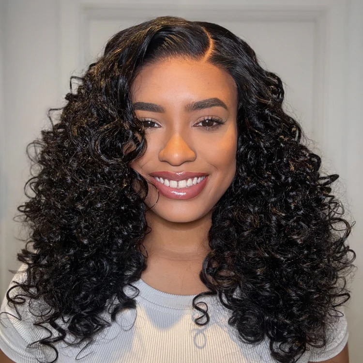Zlike 300% Density Bouncy Loose Curl Glueless 7x5 Closure Pre-Cut Lace Curly Wigs Human Hair Breathable Cap Wigs For Women