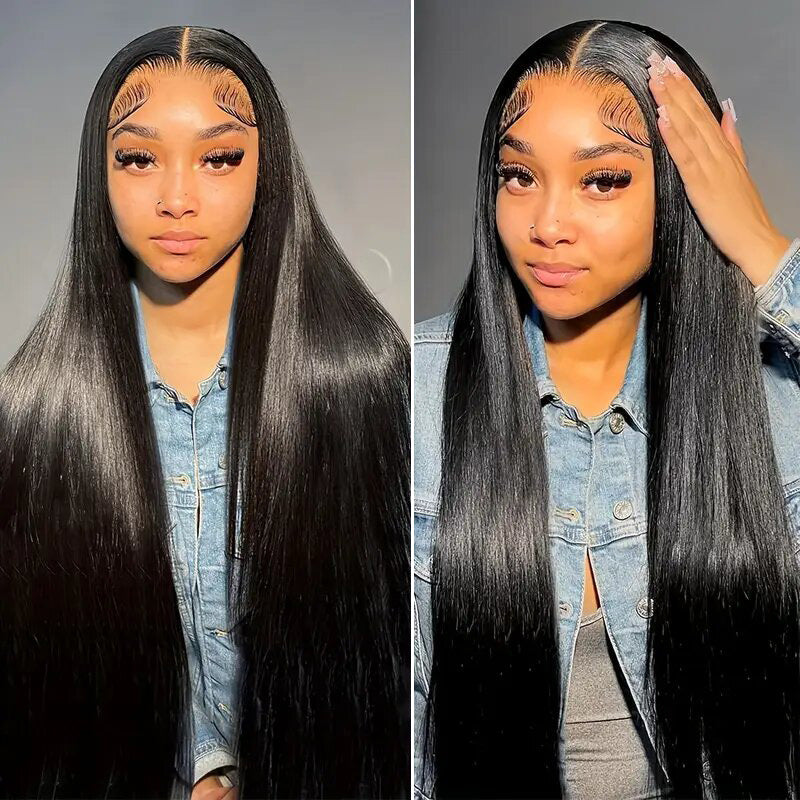 Zlike Pull Go 13x6 Pre Cut Lace Front Wigs Natural Black Straight Human Hair Pull To Wear Wigs