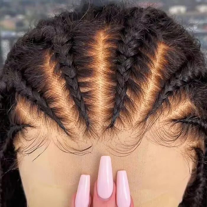 Zlike Glueless Pre Braided Wigs Fulani Braids Deep Wave Drawstring 360 Full Lace Frontal Human Hair Wigs For Women Knotless