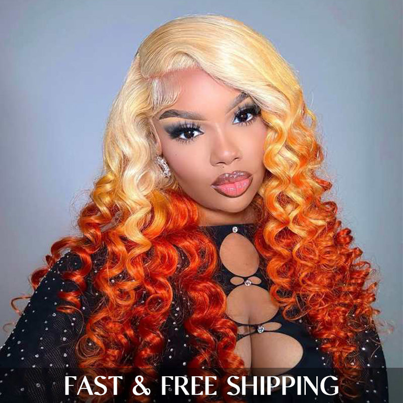 Zlike 613 Blonde Ombre Highlight Ginger Orange 13x4 Transparent Lace Front Human Hair Wigs