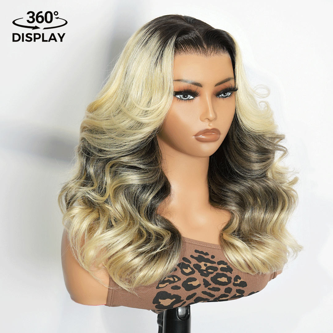 Zlike 13x4 Transparent Lace Heavy Layer Wavy Wigs Glueless Pull & Go Human Hair Wigs with Drawstring 300% Density