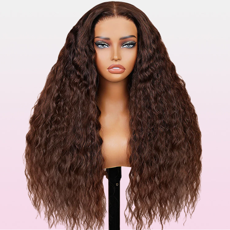 Zlike Luxury Bouncy Chocolate Brown Bohemian Curl Wigs 300% Density Super Double Drawn Virgin Human Hair Wigs Transparent Lace