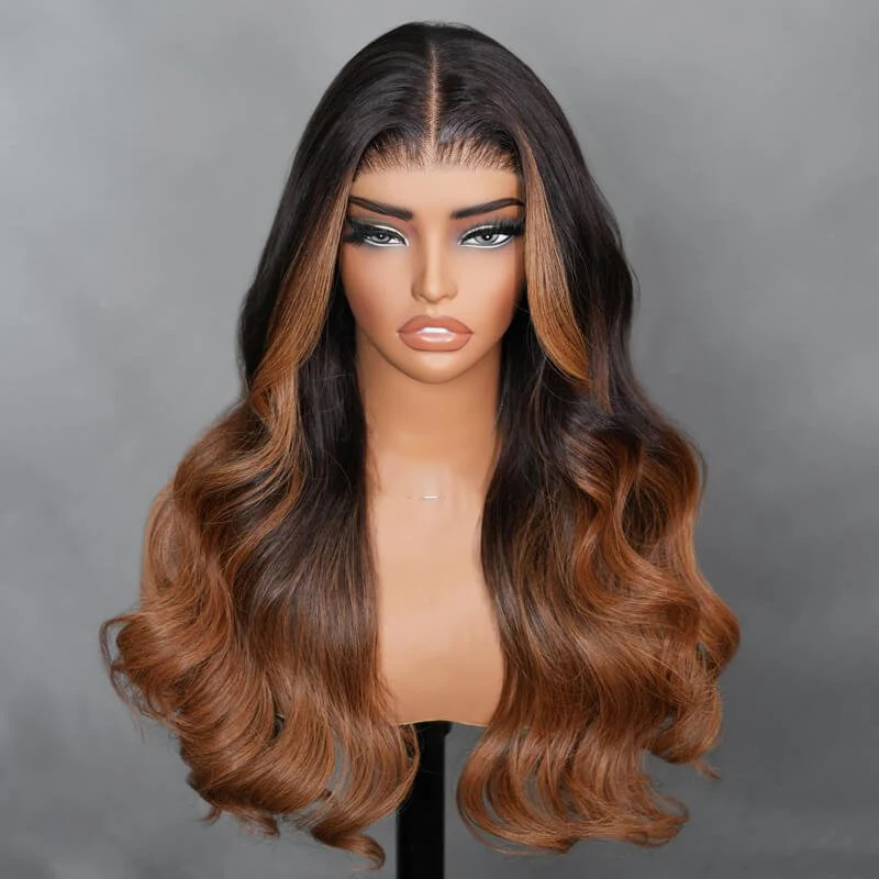 Zlike 7x5 Transparent Lace Body Wave Wigs Chestnut Brown Ombre Glueless Pre-Everything Put On and Go Human Hair Wigs for Women