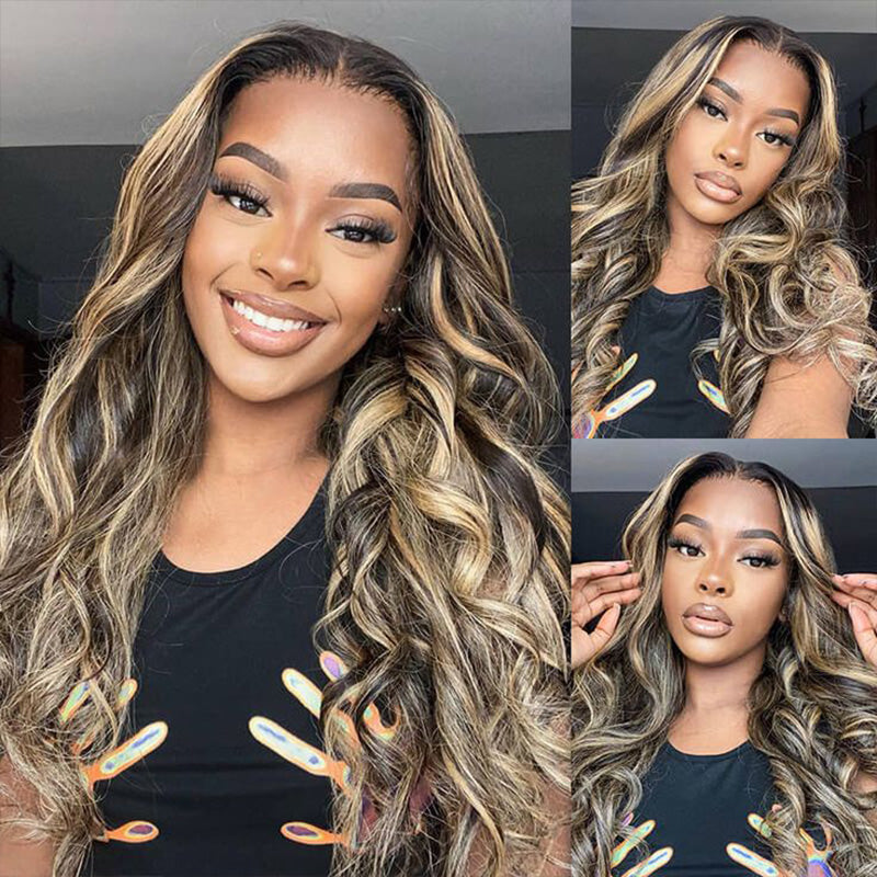 Clearance Sale | 1B/27 Balayage Highlight Colored Body Wave Transparent Lace Front Wigs 100% Human Hair Wigs