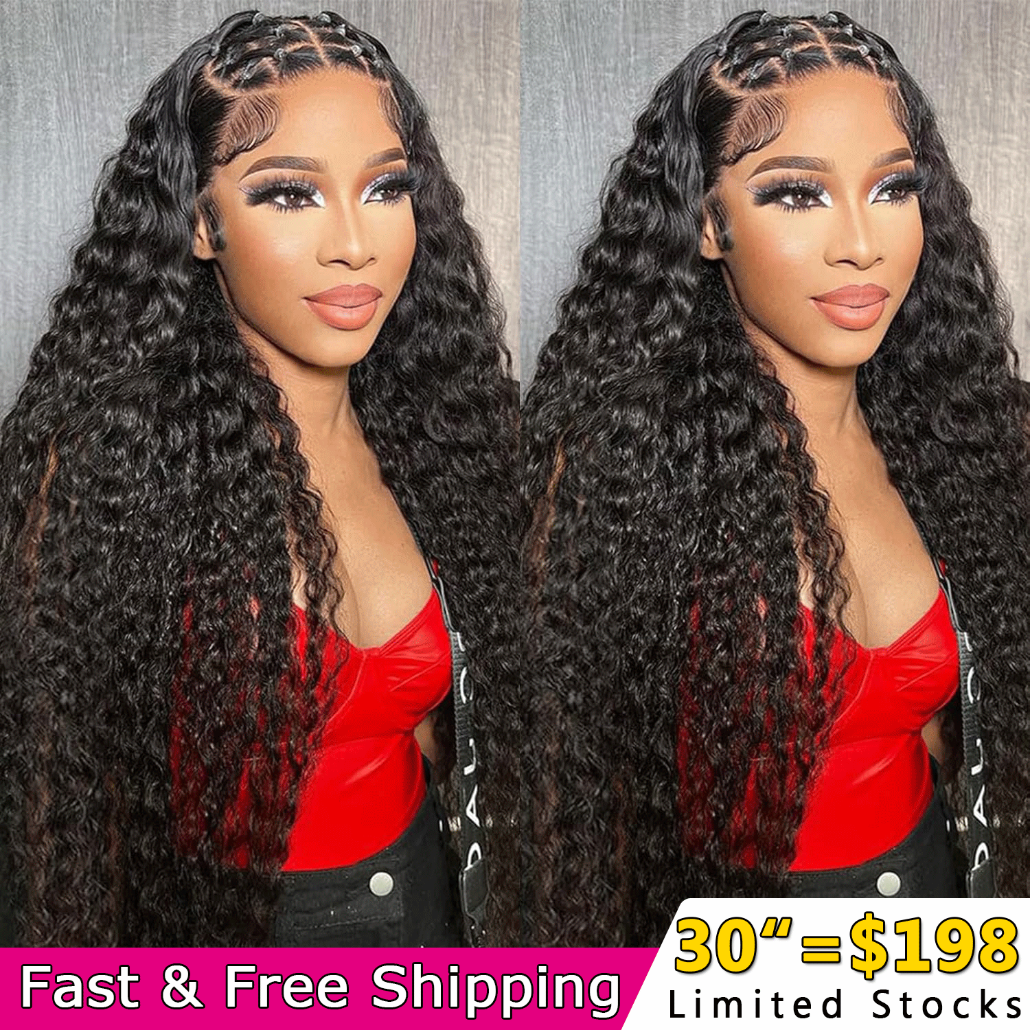 30"=$198 Water Wave Wig 180% Density Transparent Lace Front Wigs 100% Human Hair Natural Hairline