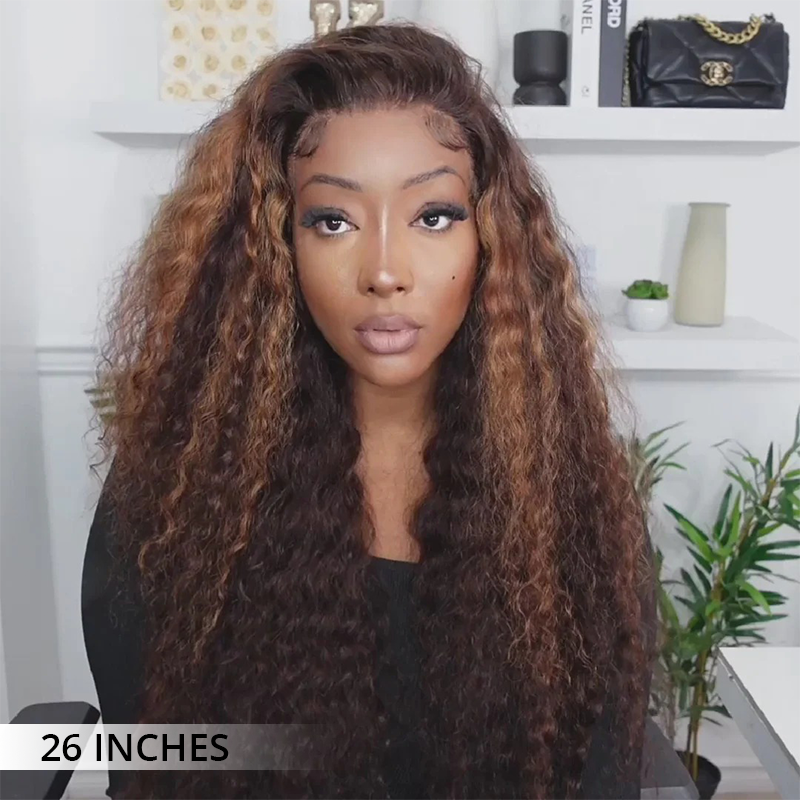 Zlike 300% Density Bold Bounce Glueless Water Wave Highlight Blonde Color 13x4 Transparent Lace Front Wigs